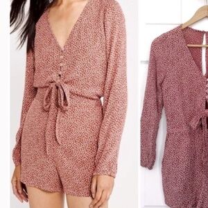 Abercrombie & Fitch Tie Front Long Sleeve Romper